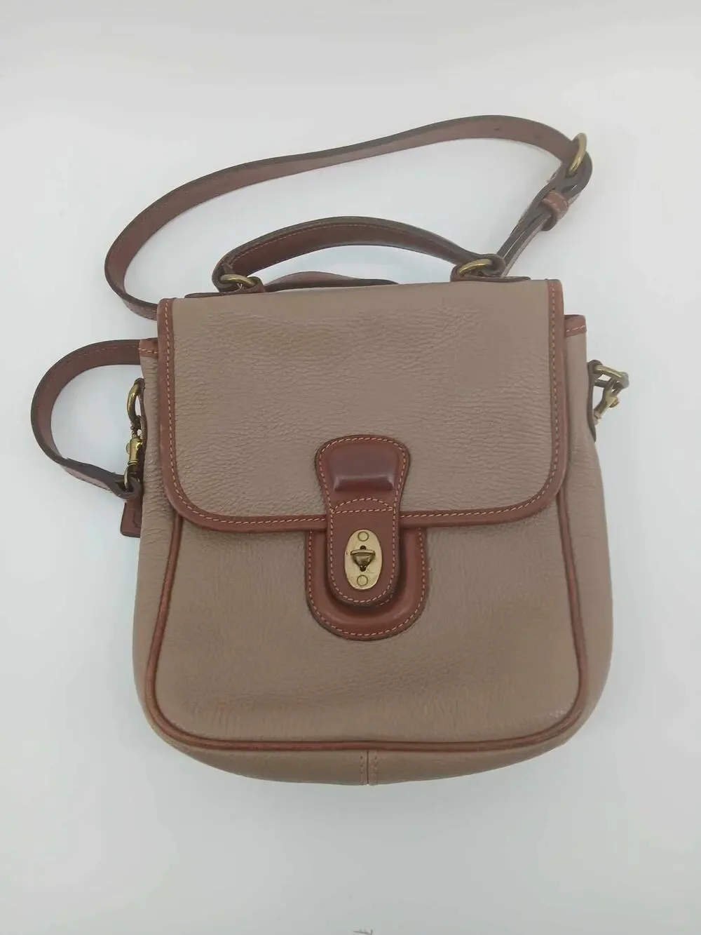 Vintage Leather crossbody, Coach Mini Durham 4211, bone and brown